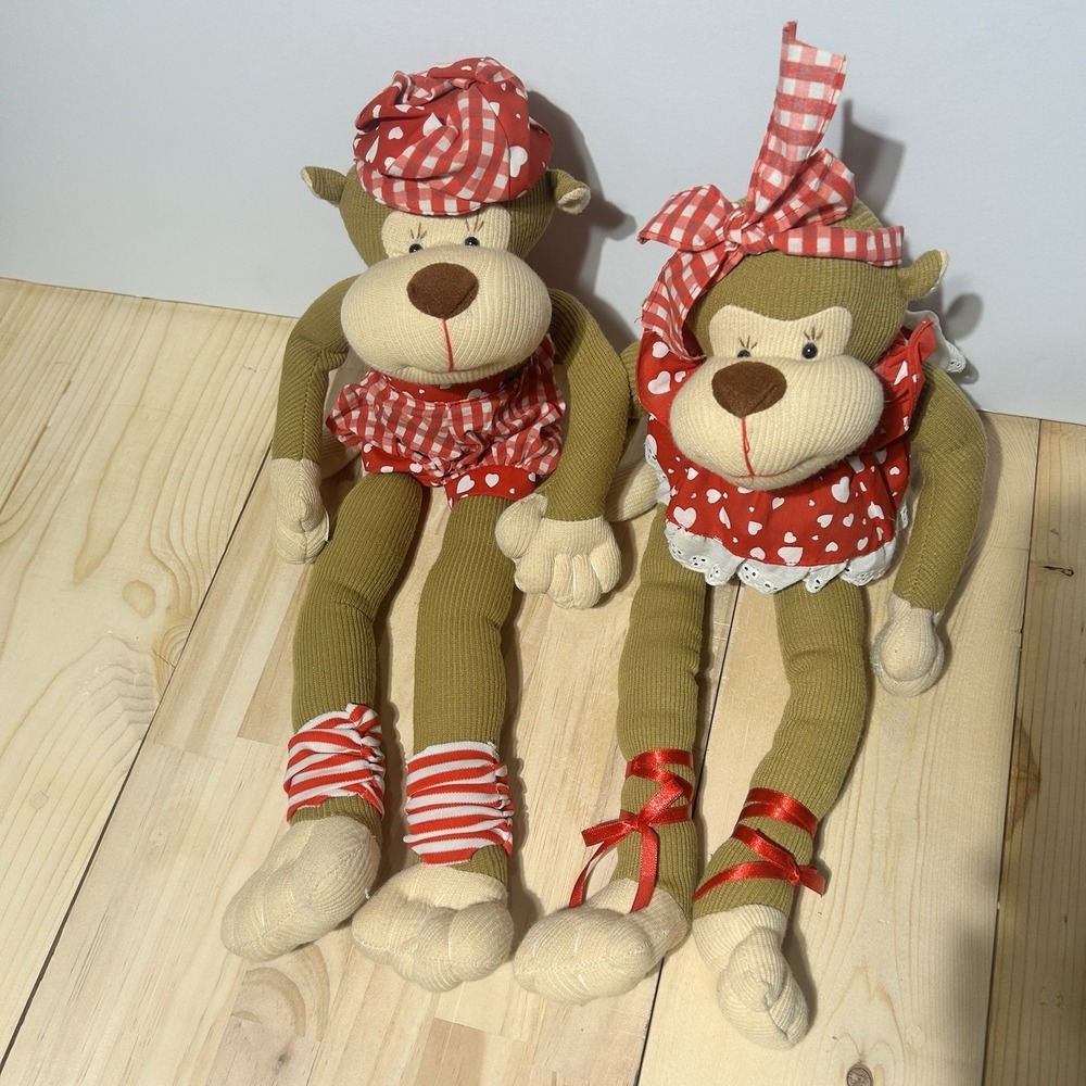 Valentines‎ Sock Monkeys with Hook and Loop Hands Holiday Decoration Love